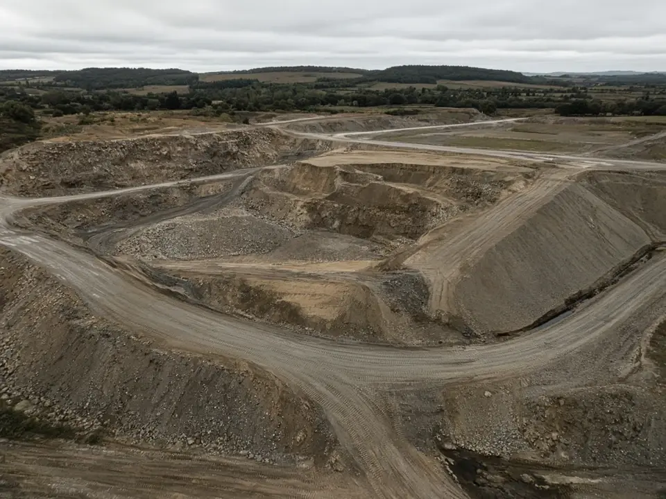 Aerial view across an earthworks site