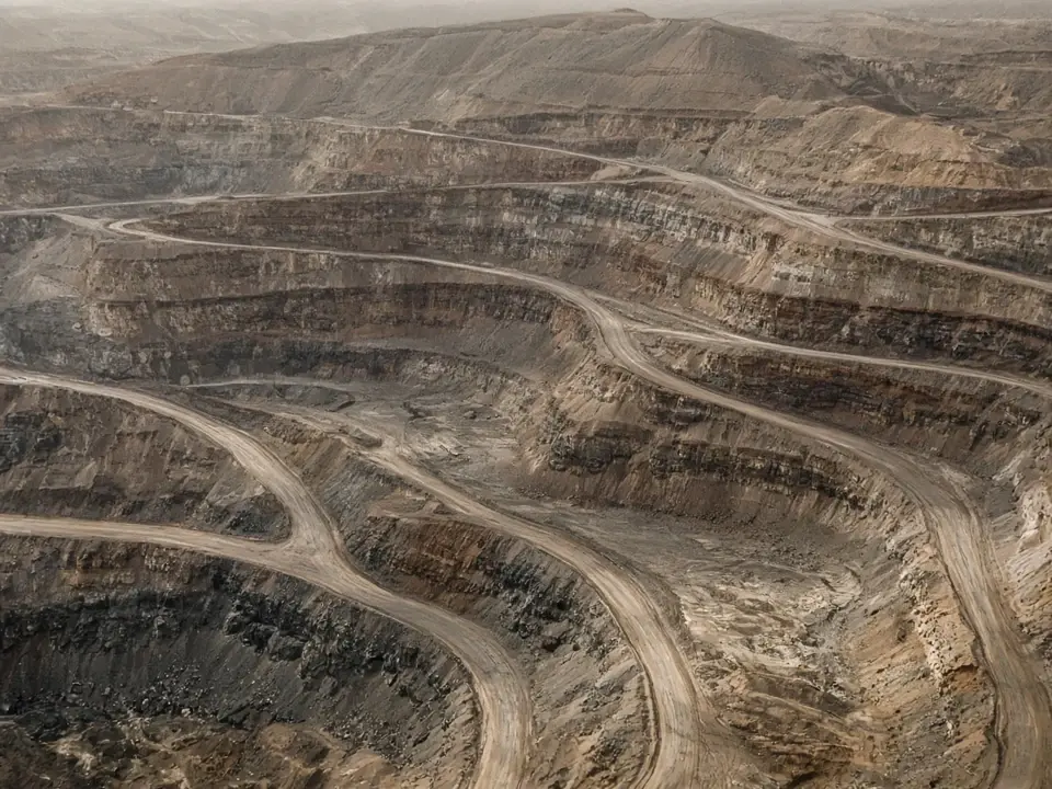 Terraces and roads in an open mine